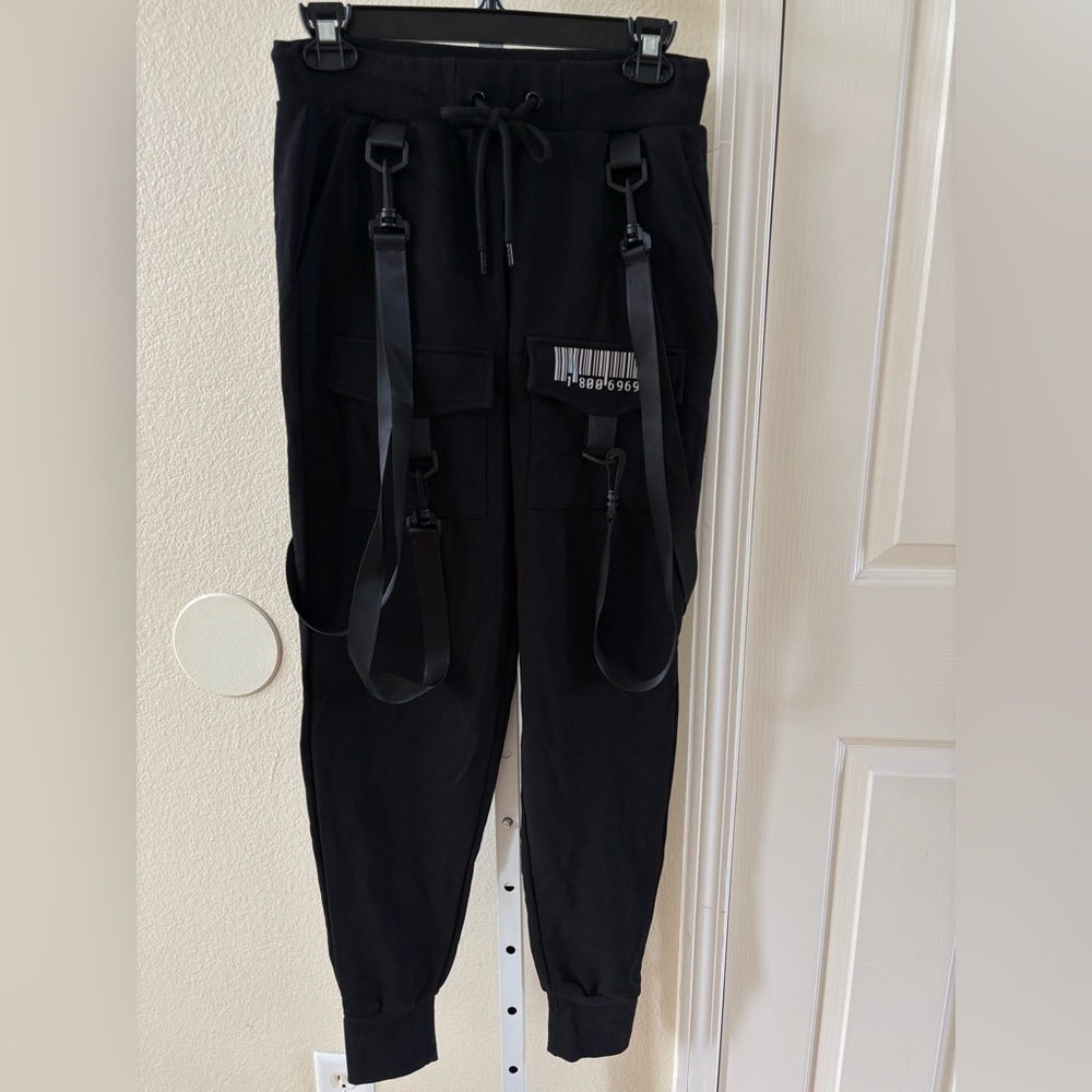 NWT - Dolls Kill Club Exx Digital Blaze Cargo Joggers in Black - Size S